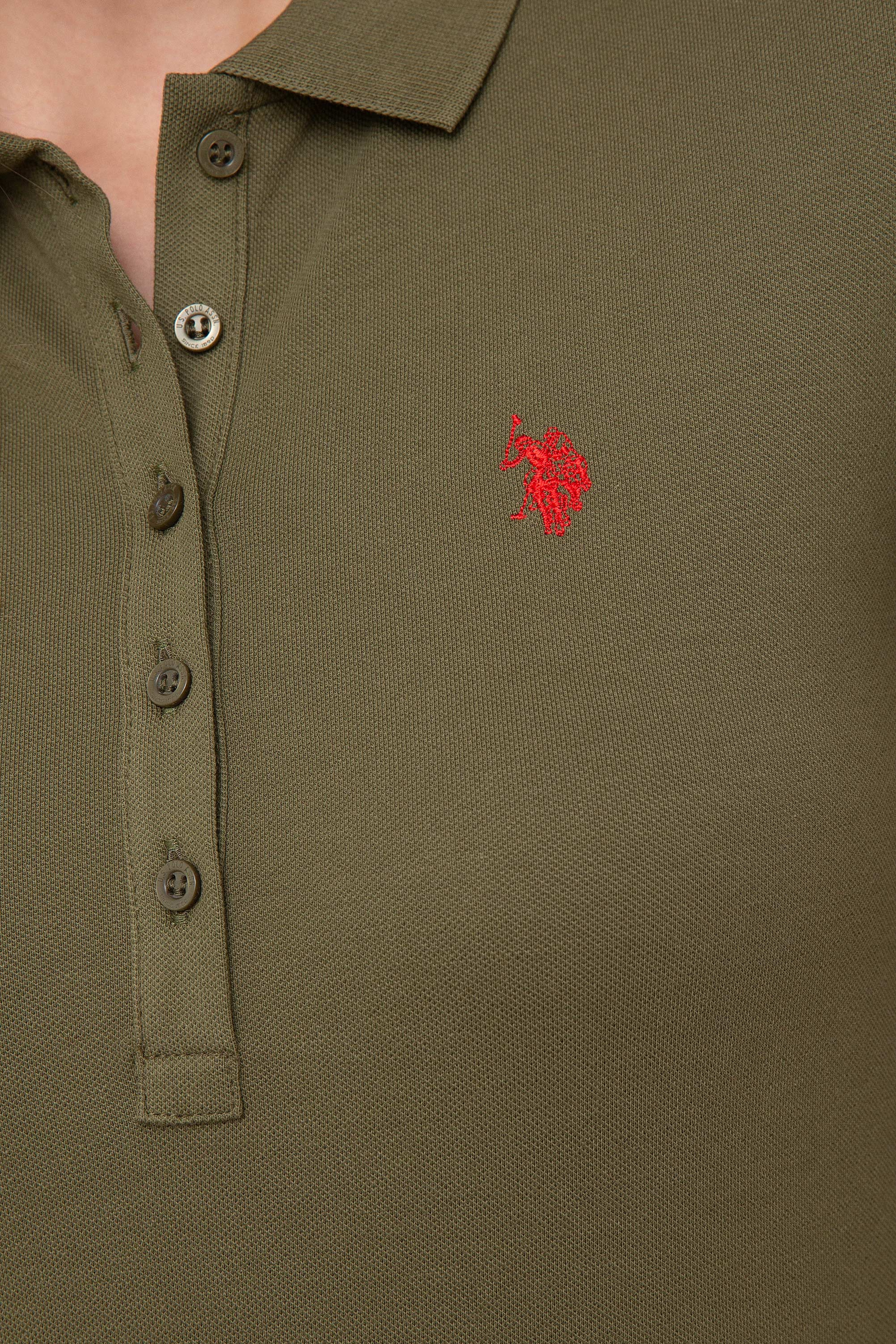 Kadın Yeşil Polo Yaka T-Shirt Basic - Image 4