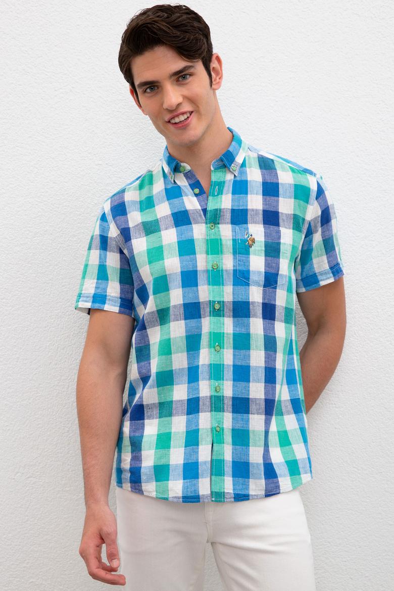 Erkek Yeşil Kareli Gömlek Kısakol