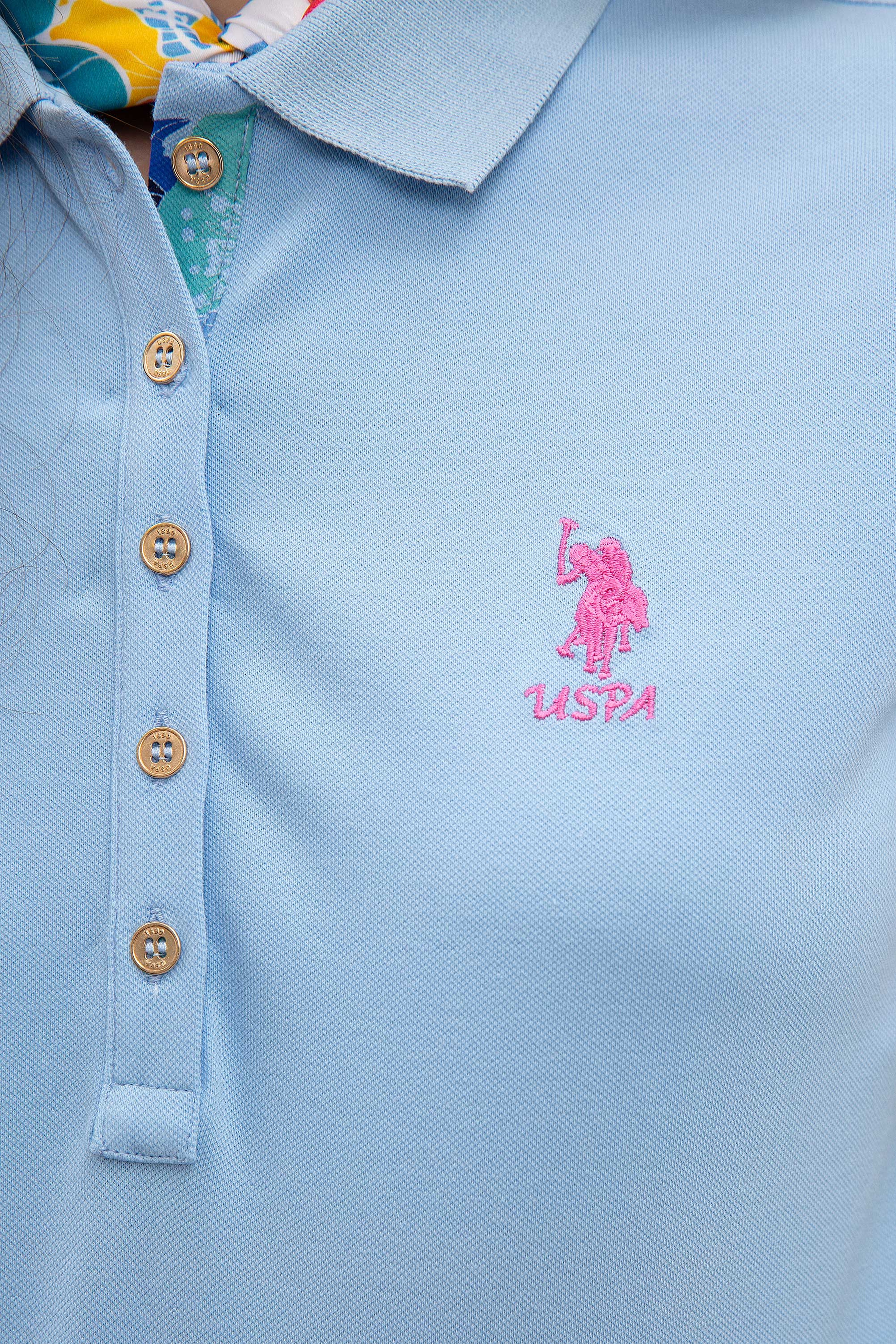 Kadın Mavi Polo Yaka T-Shirt - Image 5