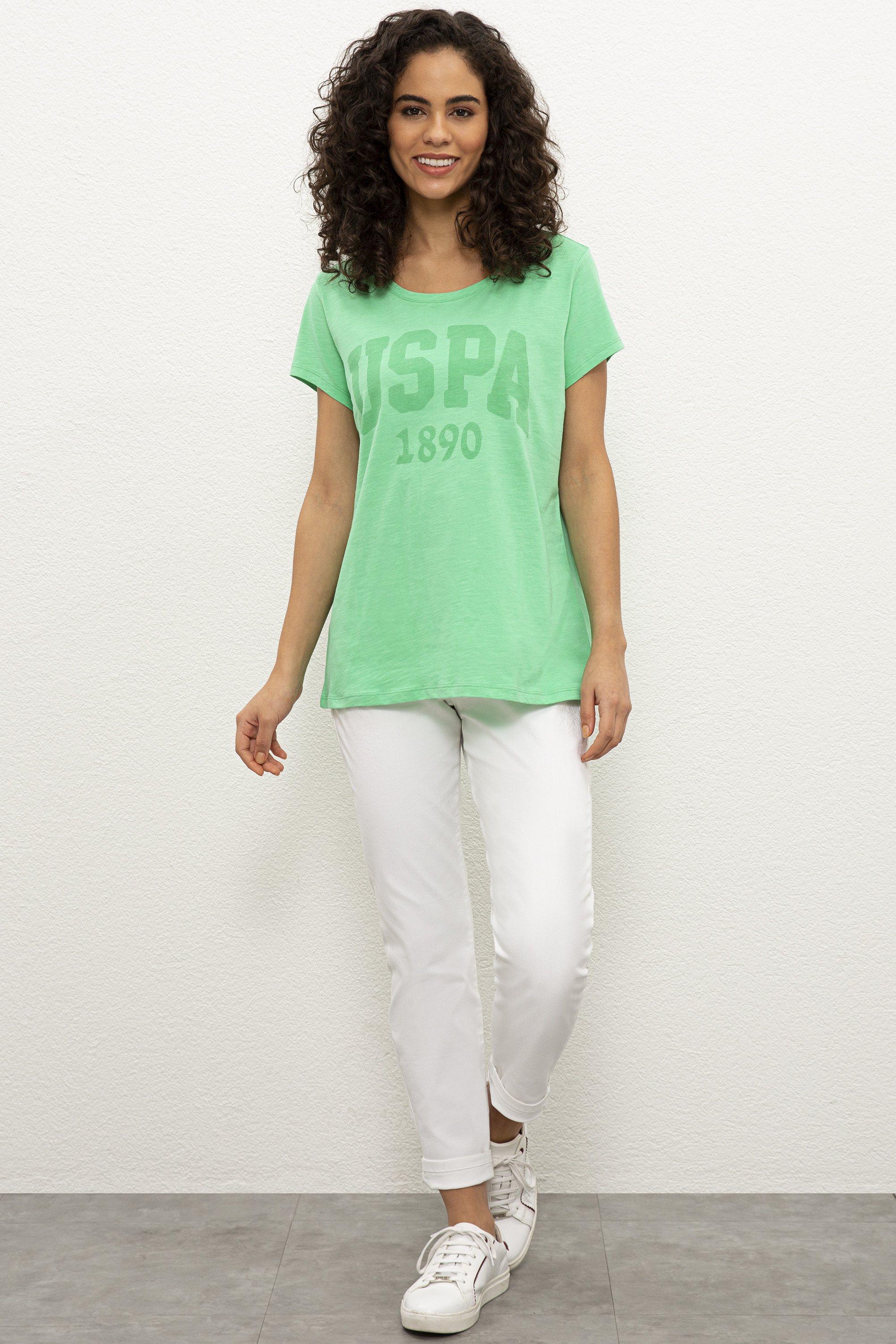 Kadın Yeşil Bisiklet Yaka T-Shirt - Image 4