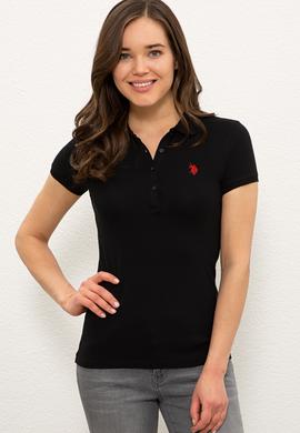 Kadın Siyah Basic Polo Yaka Tişört - 50234714032