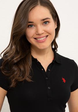 Kadın Siyah Basic Polo Yaka Tişört - 50234714032