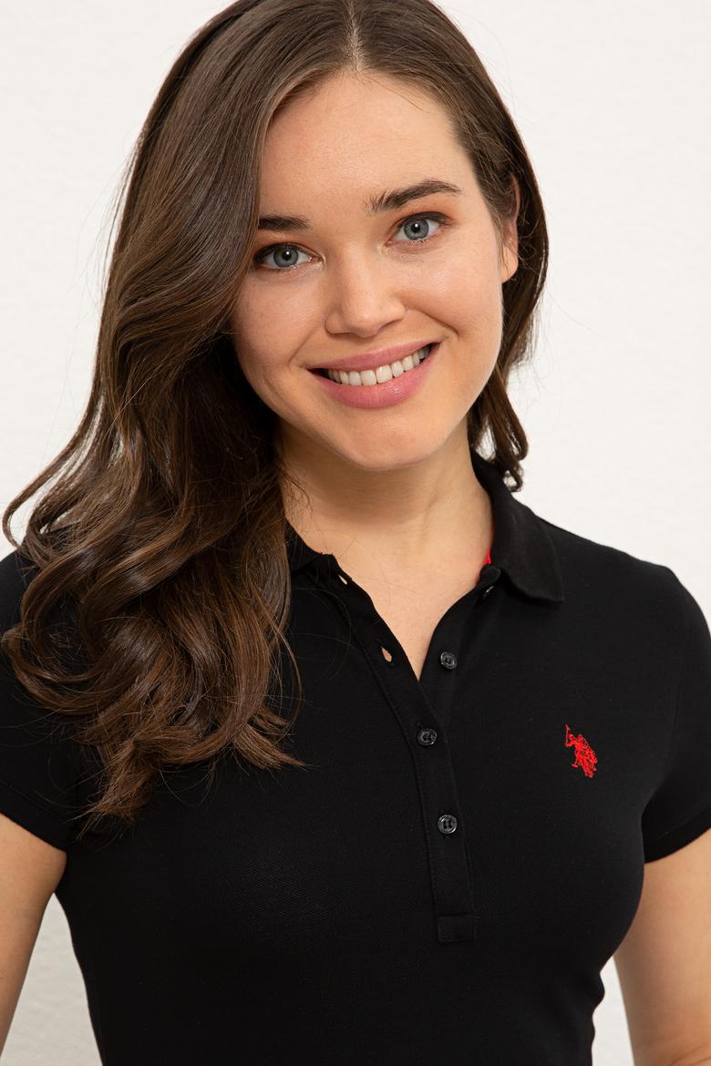 Kadın Siyah Basic Polo Yaka Tişört - 50234714032