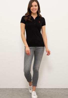 Kadın Siyah Basic Polo Yaka Tişört - 50234714032