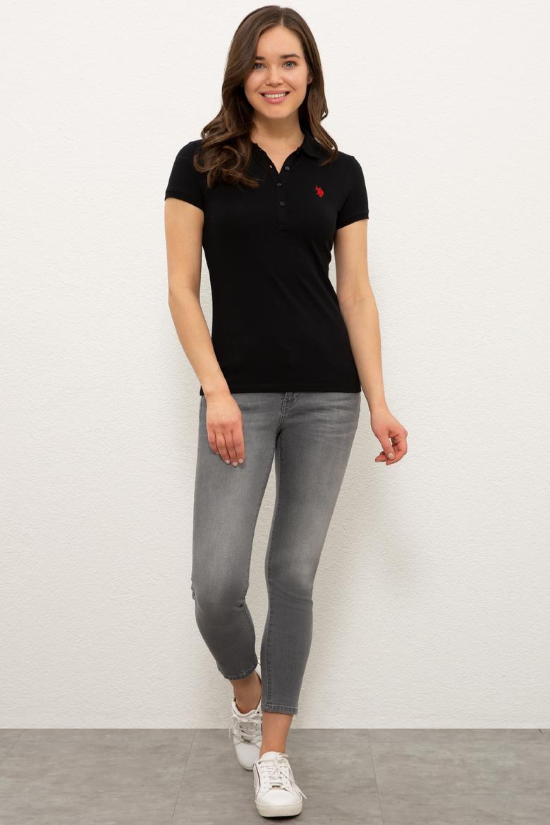 Kadın Siyah Basic Polo Yaka Tişört - 50234714032