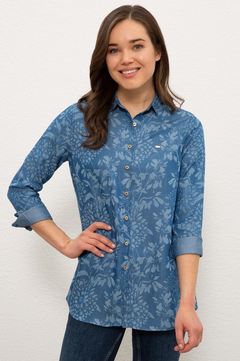 Kadın Mavi Denim Gömlek