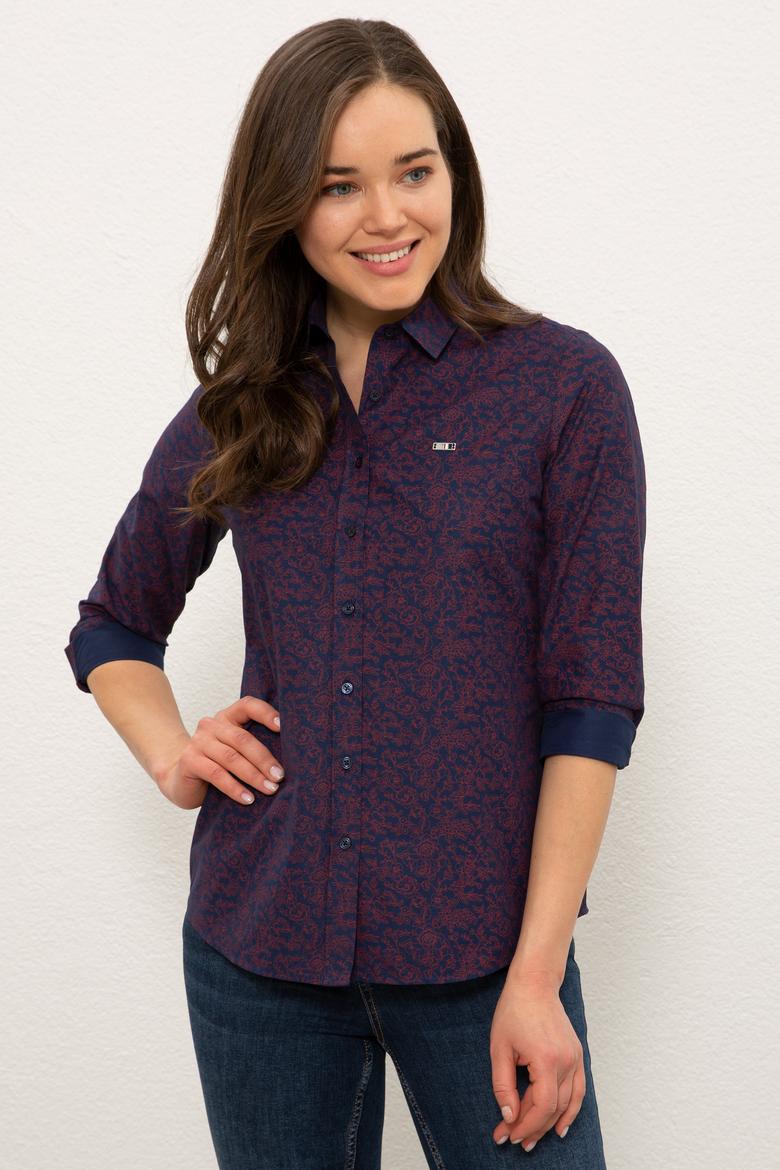 Kadın Lacivert Gömlek Uzunkol