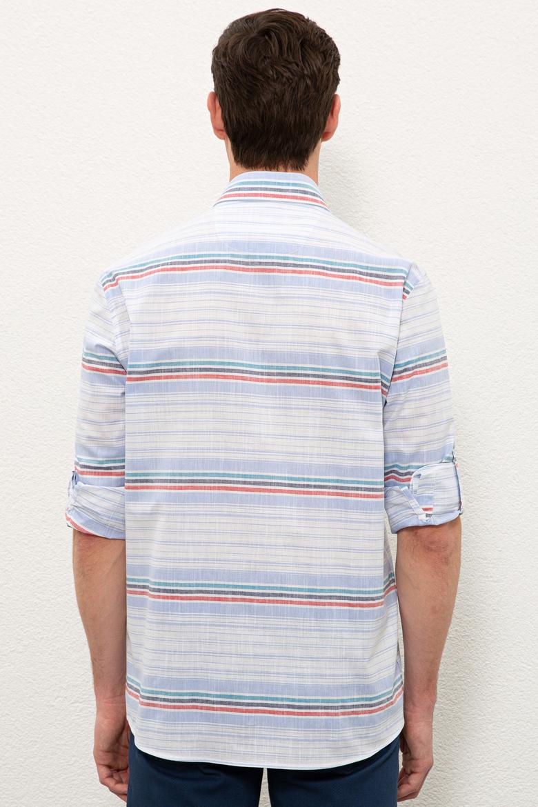 Erkek Açık Mavi Yatay Çizgili Gömlek Uzunkol - 50232768001