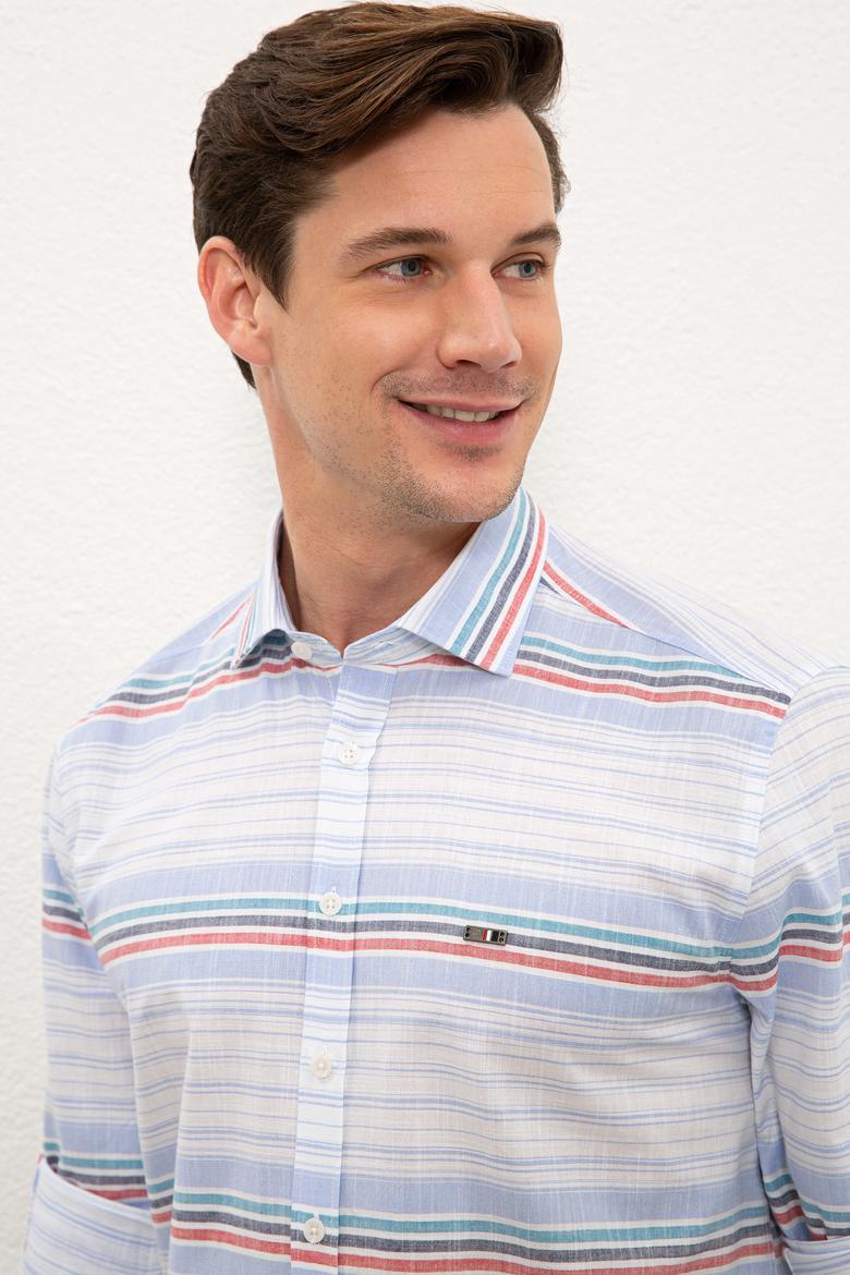 Erkek Açık Mavi Yatay Çizgili Gömlek Uzunkol - 50232768001