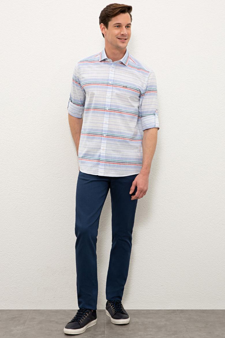 Erkek Açık Mavi Yatay Çizgili Gömlek Uzunkol - 50232768001