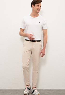 Erkek Beyaz Bisiklet Yaka T-Shirt Basic - 50232295003