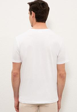 Erkek Beyaz Bisiklet Yaka T-Shirt Basic - 50232295003