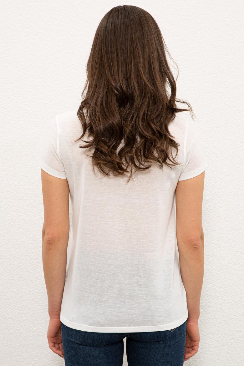 Kadın Lacivert Bisiklet Yaka Tişört - 50234649012