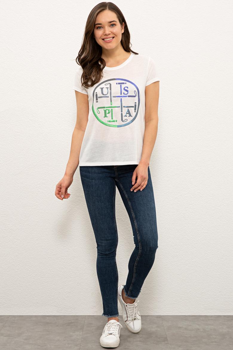 Kadın Lacivert Bisiklet Yaka Tişört - 50234649012