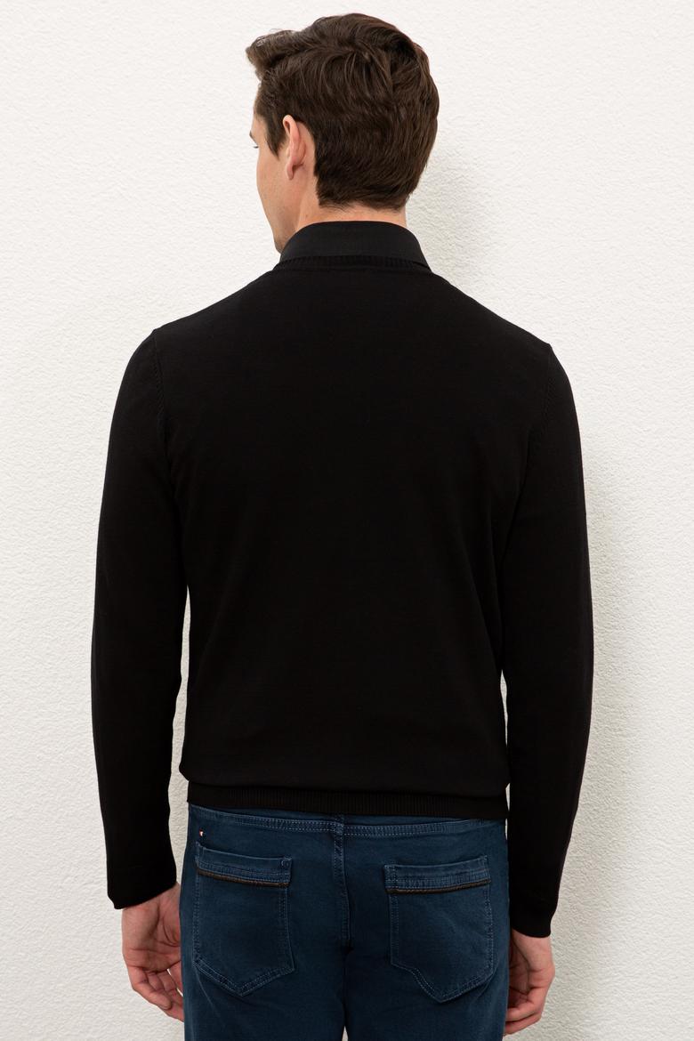 Erkek Siyah V-Yaka Triko Kazak Basic - 50206747092