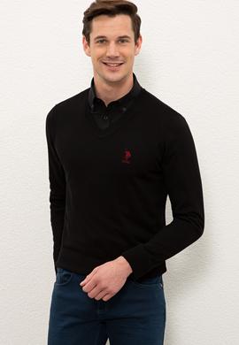 Erkek Siyah V-Yaka Triko Kazak Basic - 50206747092