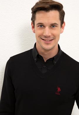 Erkek Siyah V-Yaka Triko Kazak Basic - 50206747092