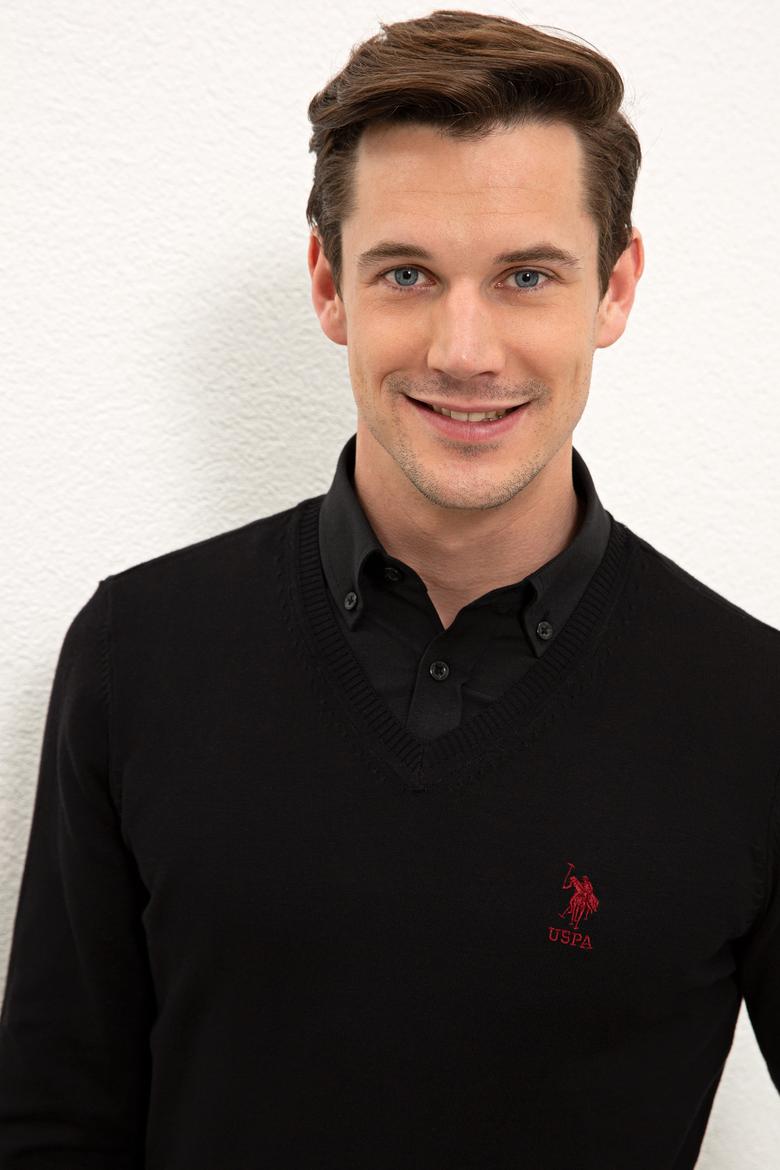 Erkek Siyah V-Yaka Triko Kazak Basic - 50206747092