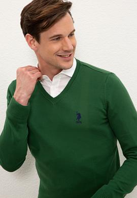 Erkek Yeşil V-Yaka Triko Kazak Basic - 50206747073