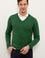 Erkek Yeşil V-Yaka Triko Kazak Basic