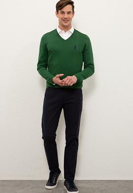 Erkek Yeşil V-Yaka Triko Kazak Basic - 50206747073