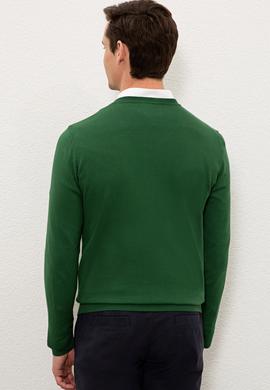 Erkek Yeşil V-Yaka Triko Kazak Basic - 50206747073