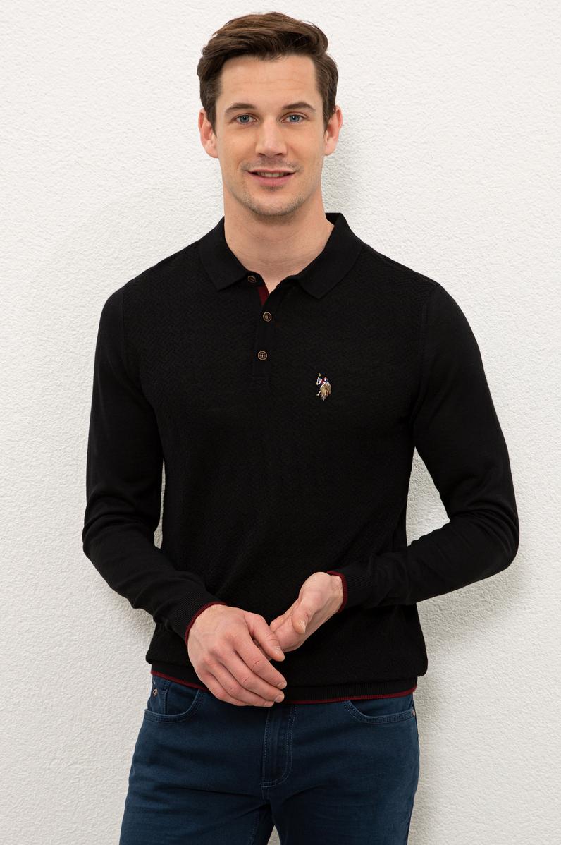 Erkek Siyah Polo Yaka Triko Kazak