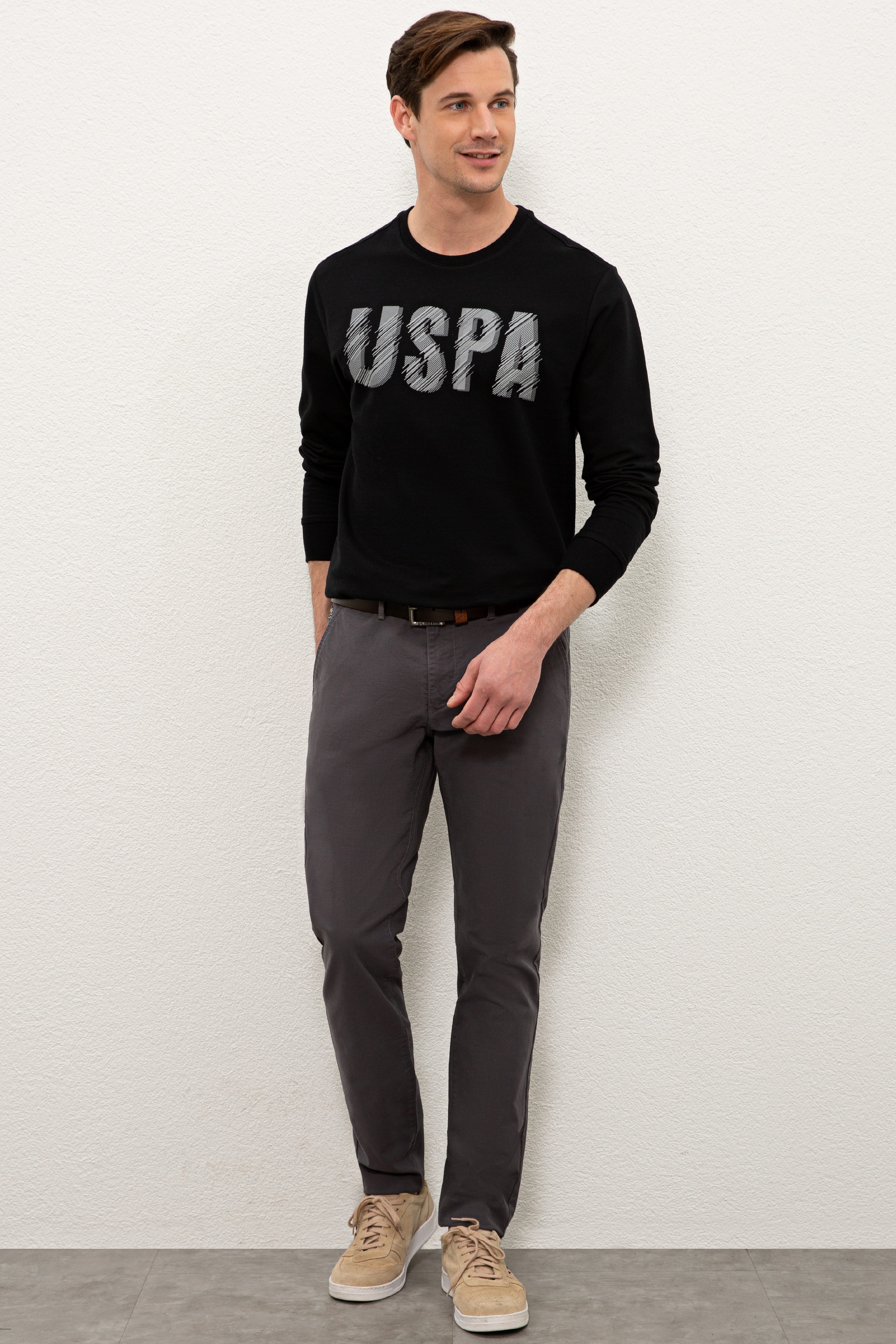 Erkek Siyah Bisiklet Yaka Sweatshirt - Image 4