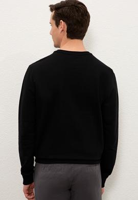 Erkek Siyah Bisiklet Yaka Sweatshirt - 50234154018
