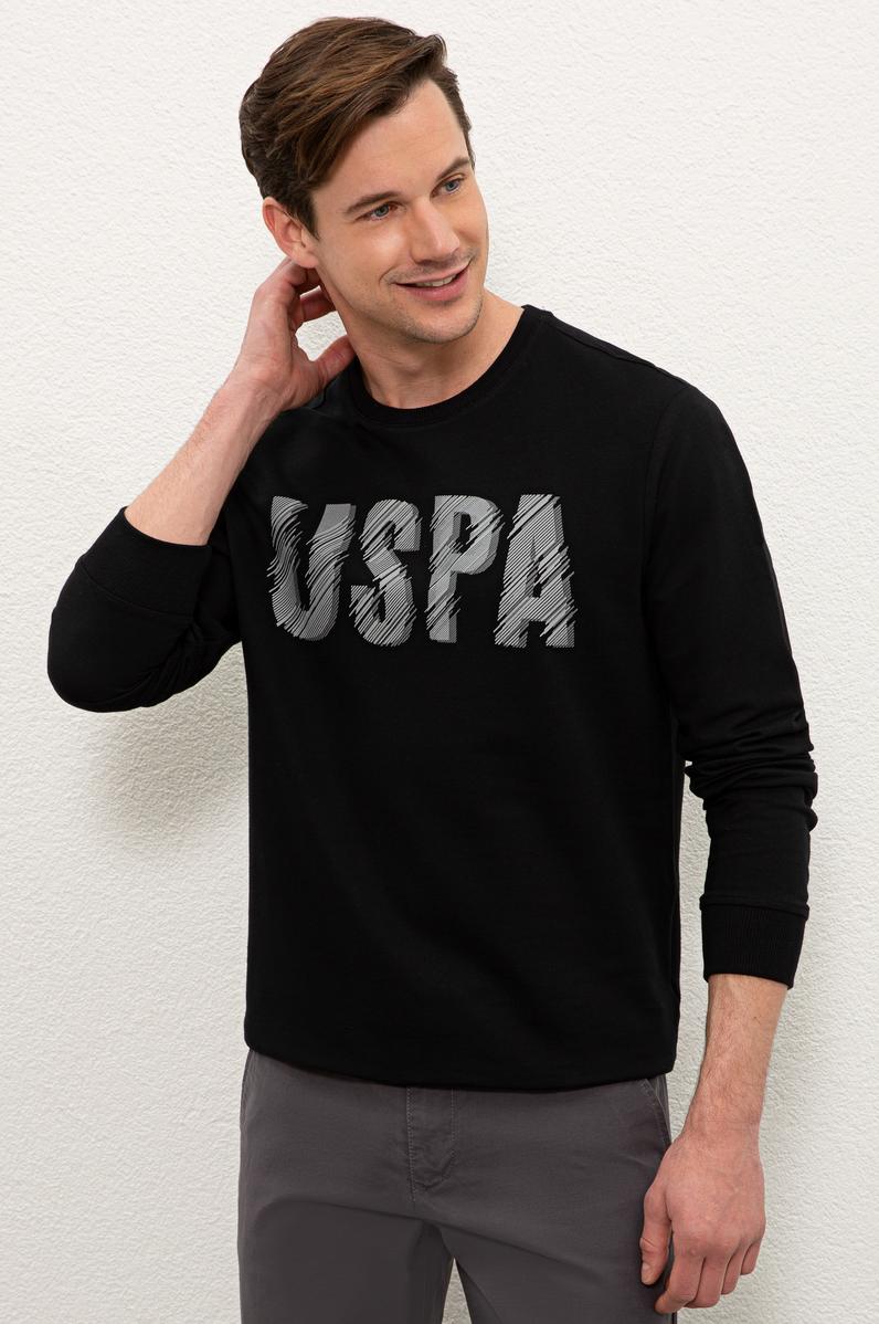 Erkek Siyah Bisiklet Yaka Sweatshirt