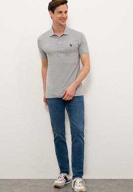 Erkek Gri Melanj Basic Polo Yaka Tişört - 50232303023