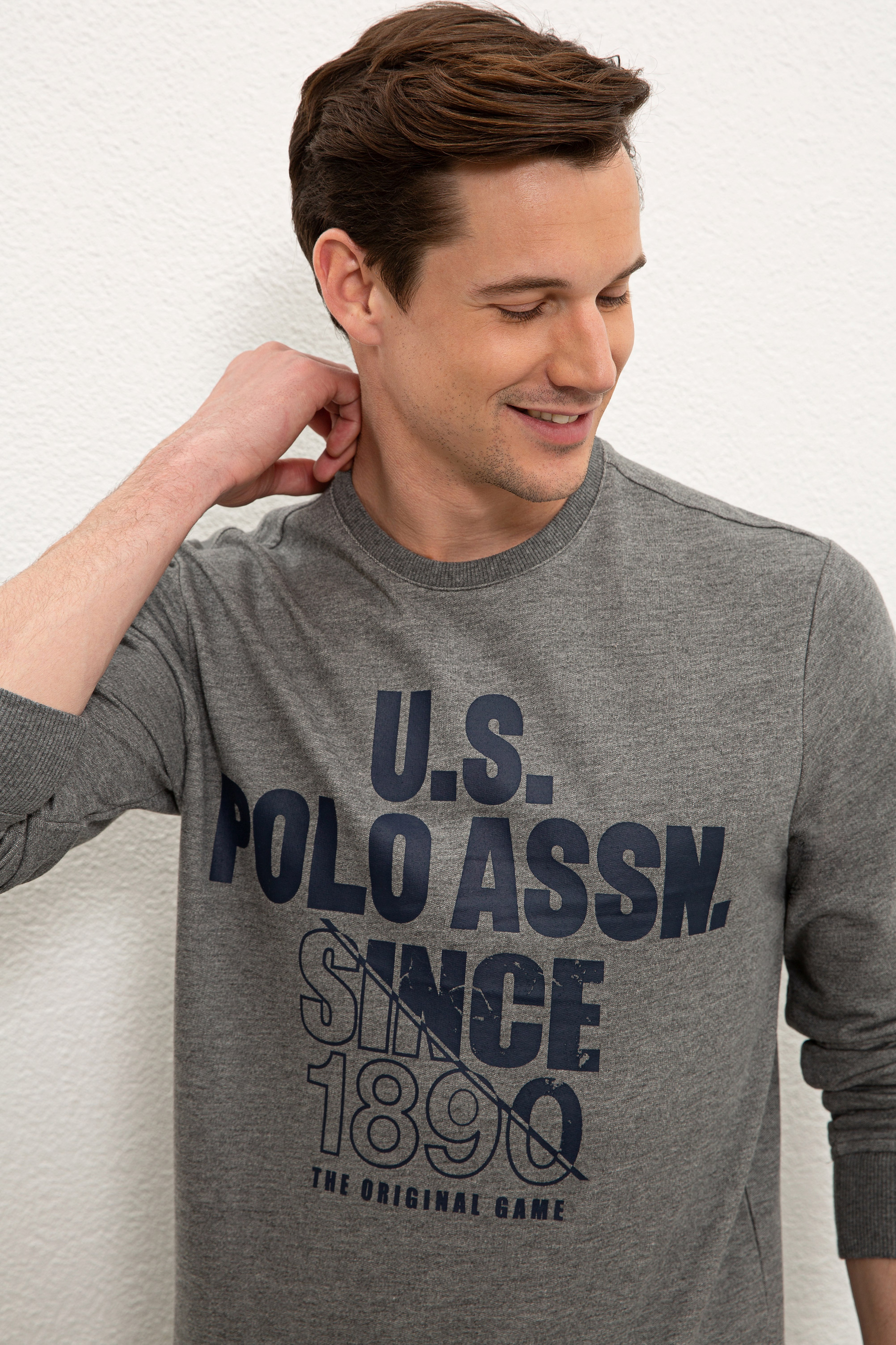 Erkek Antrasit Melanj Bisiklet Yaka Sweatshirt - Image 2