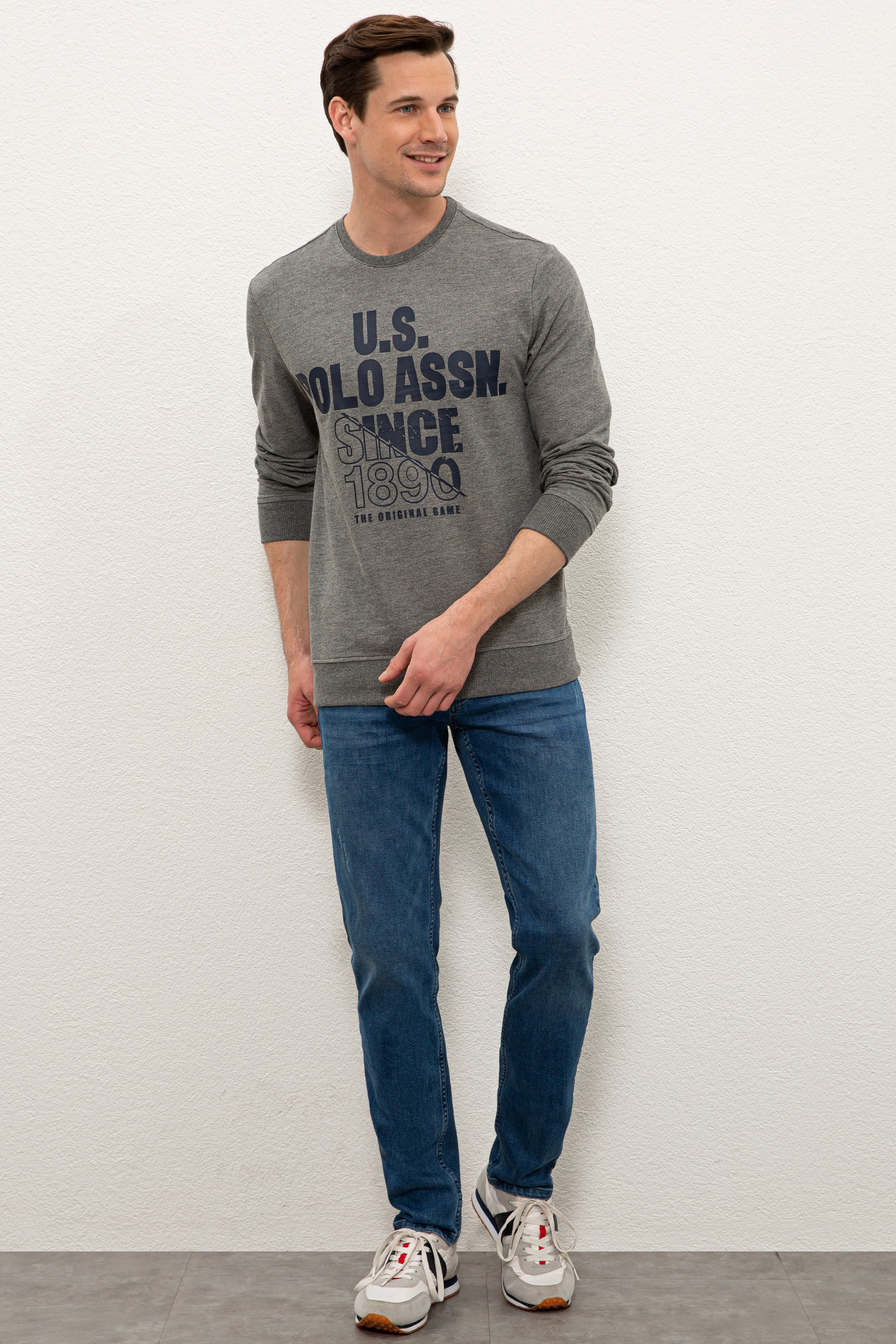 Erkek Antrasit Melanj Bisiklet Yaka Sweatshirt - Image 4
