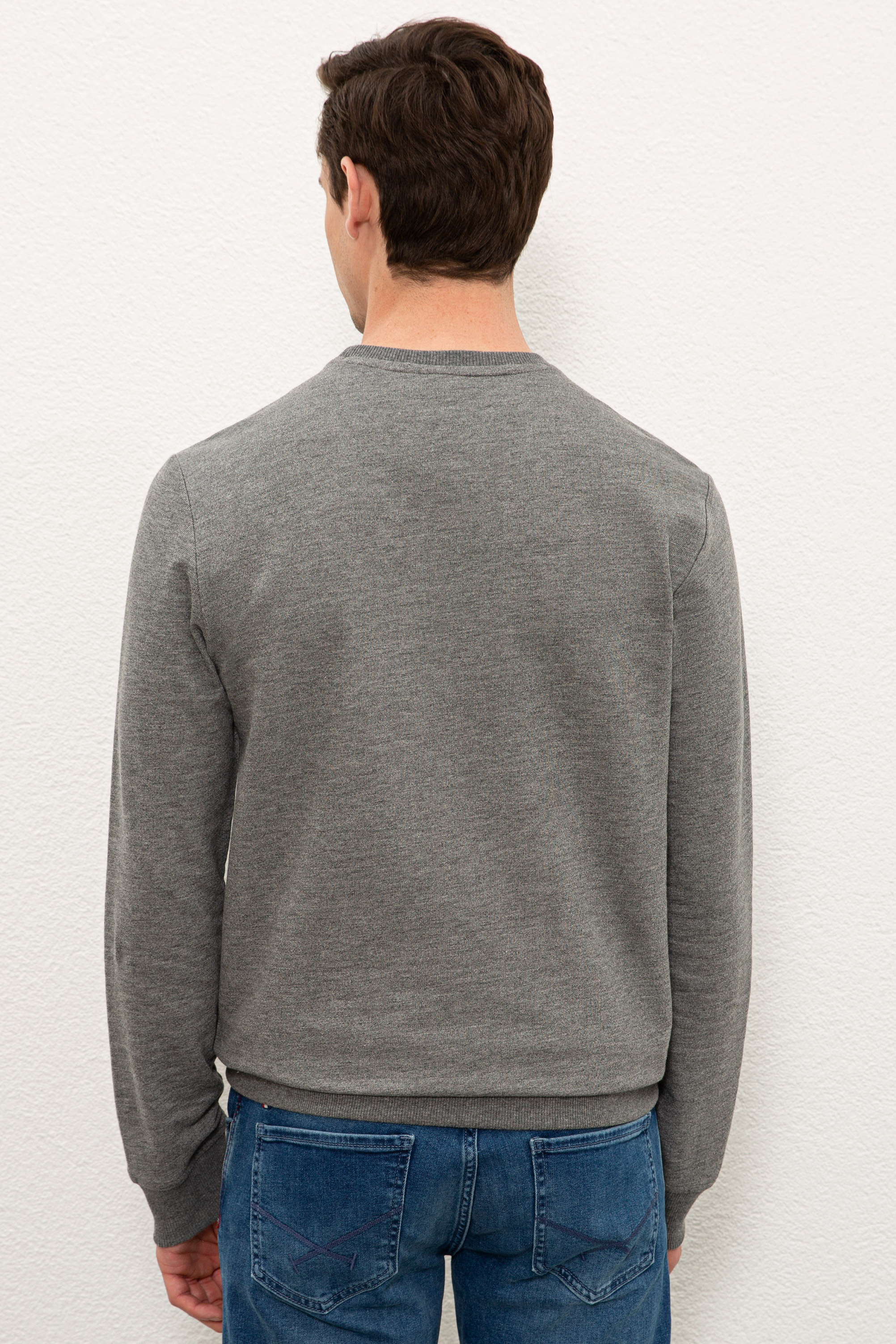 Erkek Antrasit Melanj Bisiklet Yaka Sweatshirt