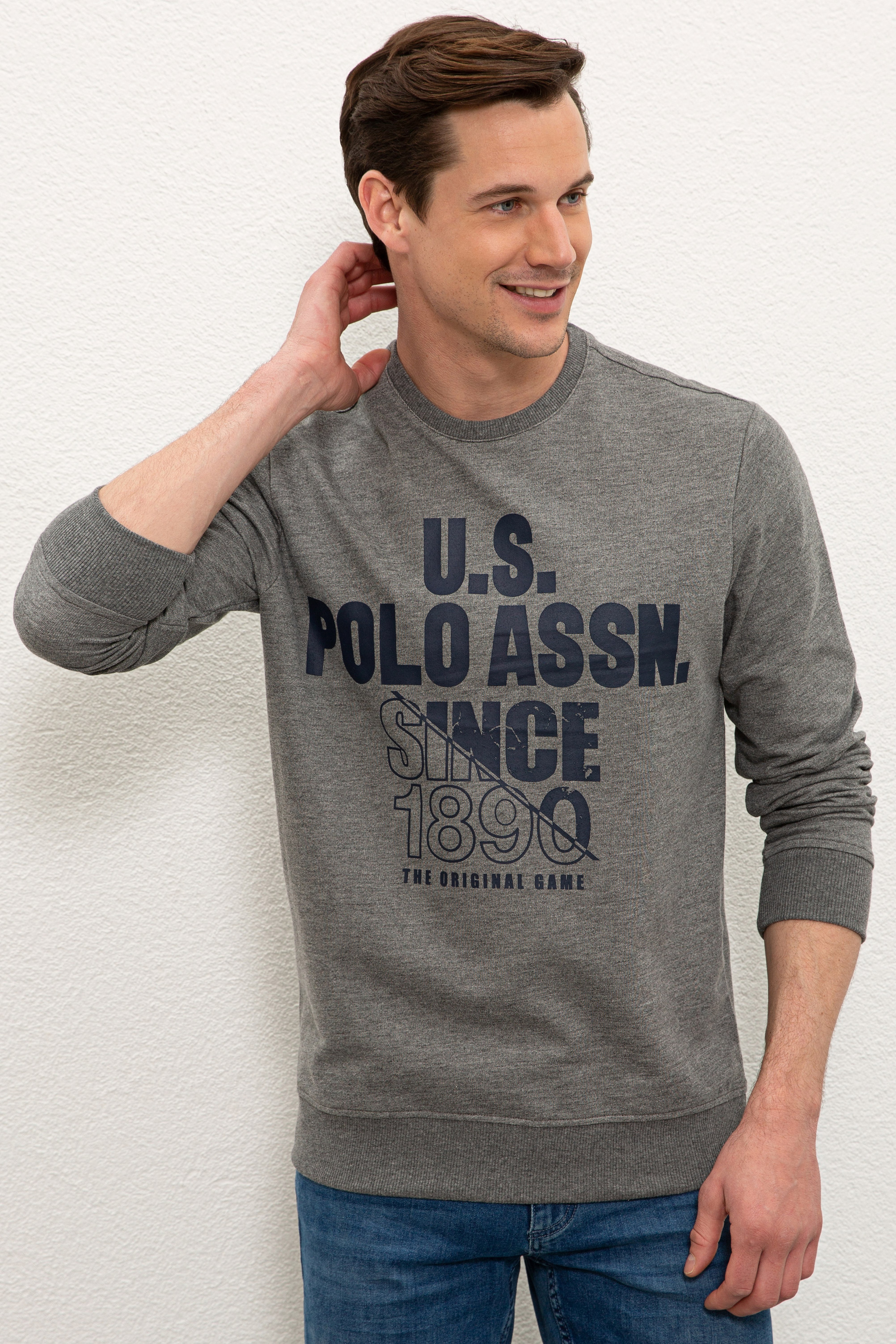 Erkek Antrasit Melanj Bisiklet Yaka Sweatshirt - Image 1