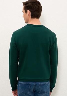 Erkek Koyu Yeşil Bisiklet Yaka Sweatshirt Basic - 50225481046