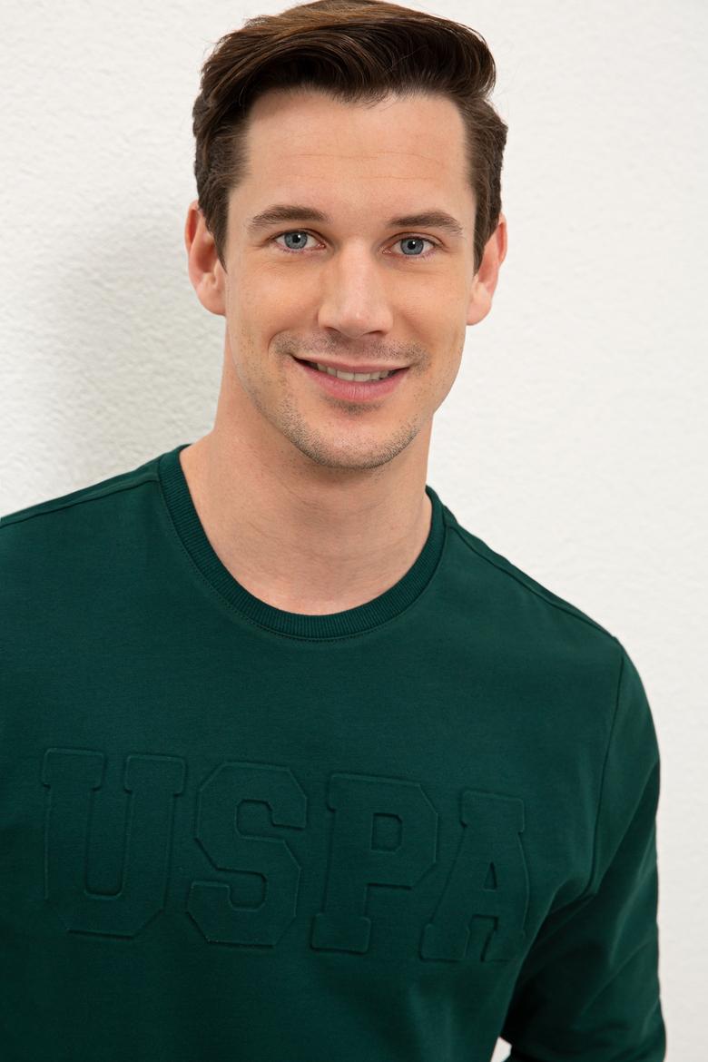 Erkek Koyu Yeşil Bisiklet Yaka Sweatshirt Basic - 50225481046