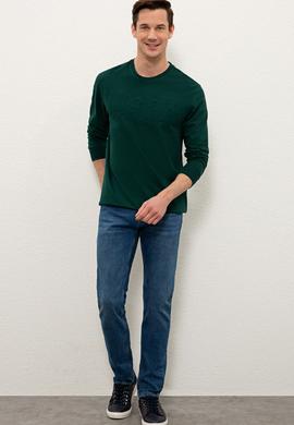 Erkek Koyu Yeşil Bisiklet Yaka Sweatshirt Basic - 50225481046