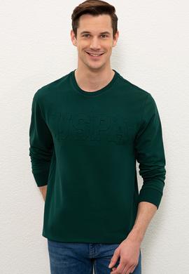 Erkek Koyu Yeşil Bisiklet Yaka Sweatshirt Basic - 50225481046