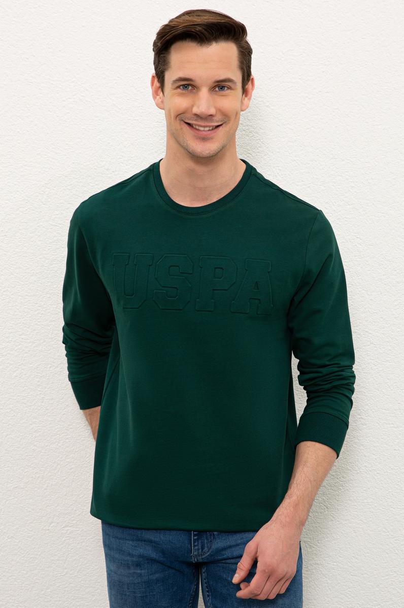 Erkek Koyu Yeşil Bisiklet Yaka Sweatshirt Basic