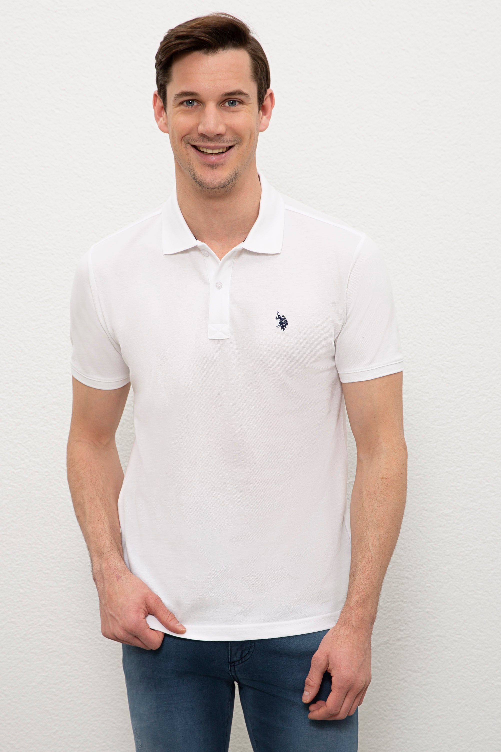 Erkek Beyaz Basic Polo Yaka Tişört