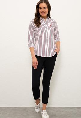Kadın Kırmızı Çizgili Gömlek Uzunkol - 50237941063