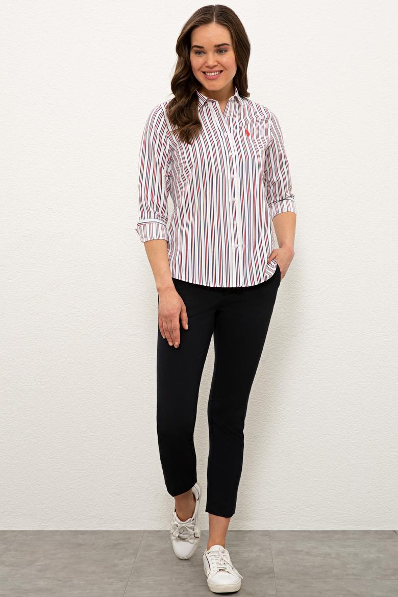 Kadın Kırmızı Çizgili Gömlek Uzunkol - 50237941063