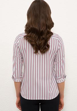 Kadın Kırmızı Çizgili Gömlek Uzunkol - 50237941063