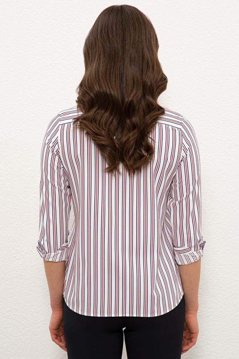 Kadın Kırmızı Çizgili Gömlek Uzunkol - 50237941063
