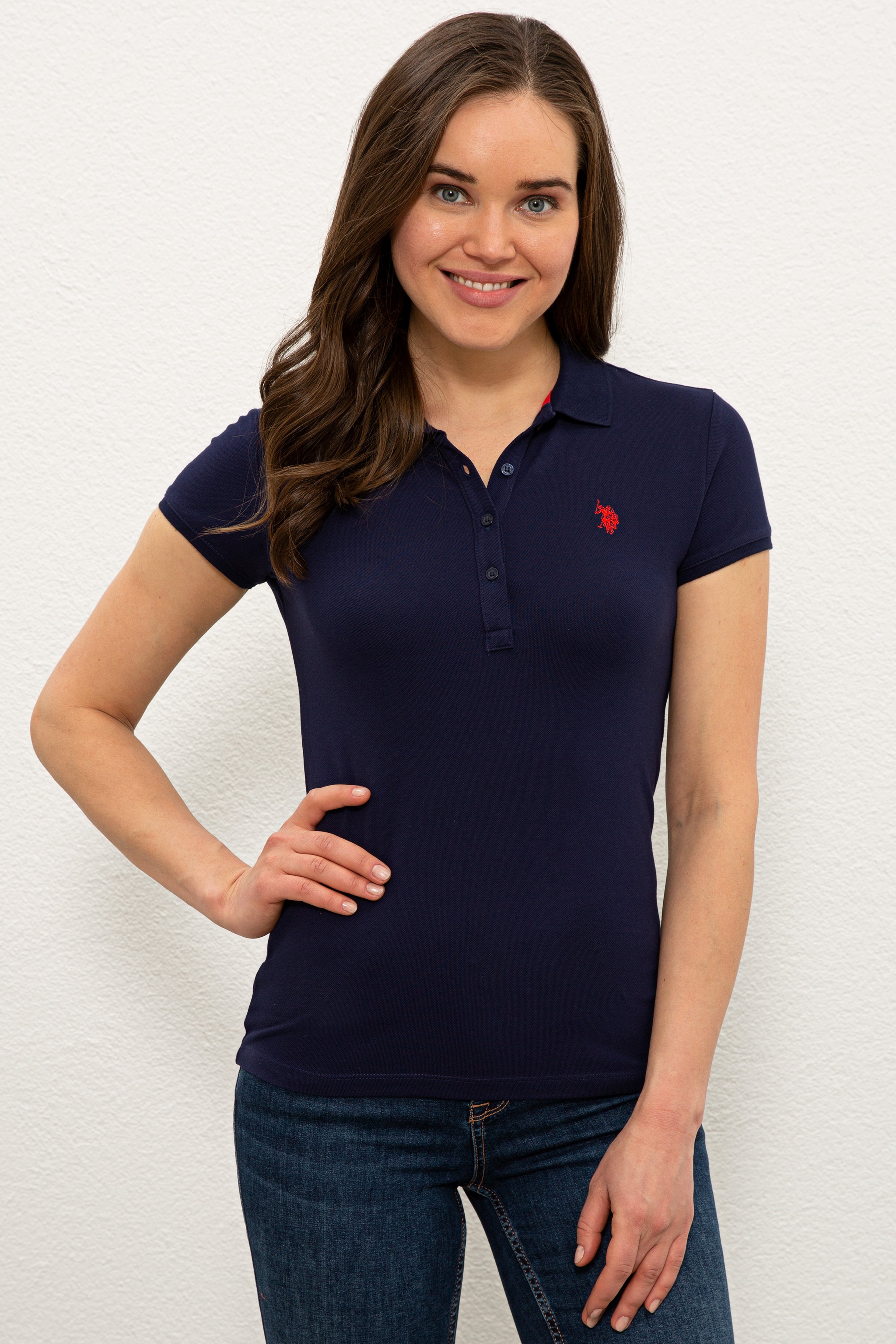 Kadın Lacivert Basic Polo Yaka Tişört - Image 1