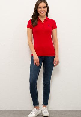 Kadın Kırmızı Basic Polo Yaka Tişört - 50234714158