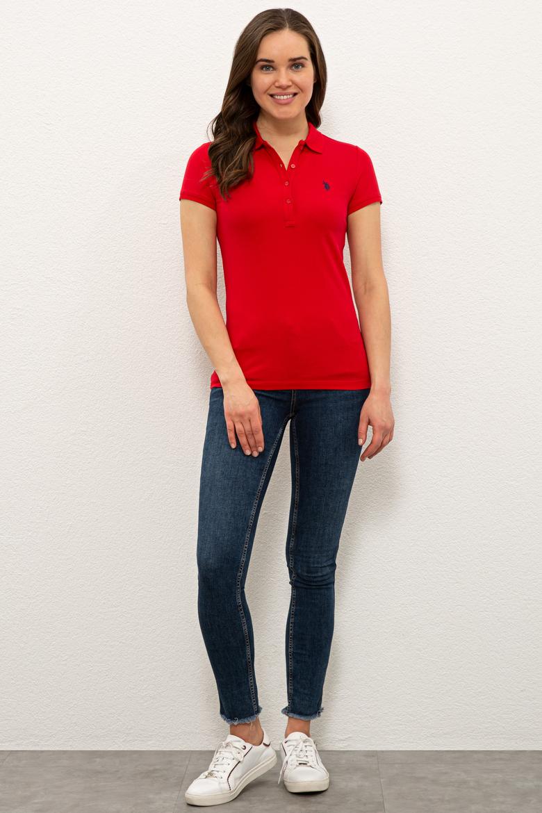 Kadın Kırmızı Basic Polo Yaka Tişört - 50234714158