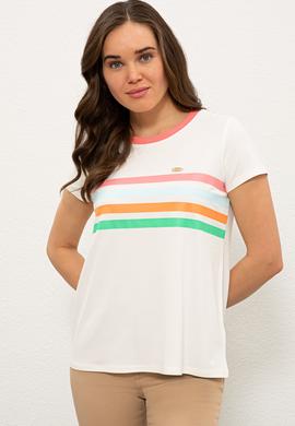 Kadın Beyaz Bisiklet Yaka T-Shirt - 50234706007