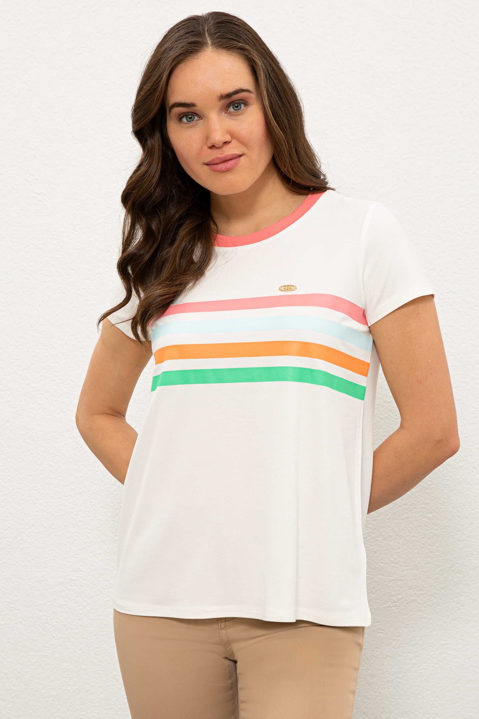 Kadın Beyaz Bisiklet Yaka T-Shirt